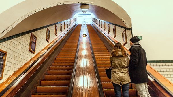 You can still enter the tunnel via the authentic wooden escalators, which were a true one-off when it opened.