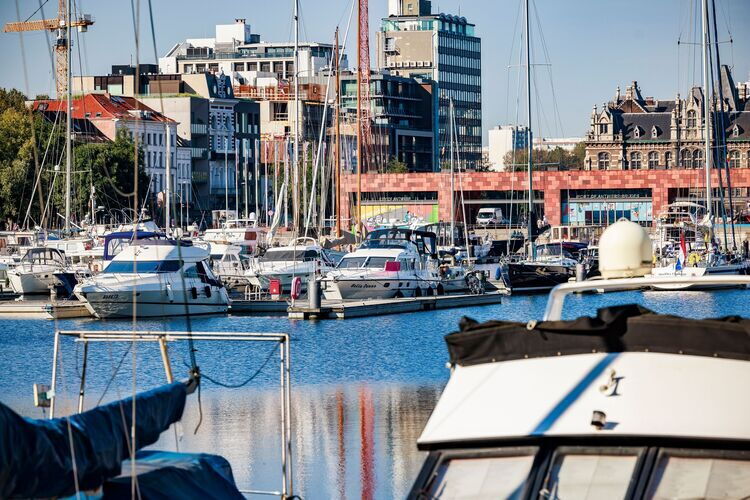 View of the boats in the Willemdok marina.