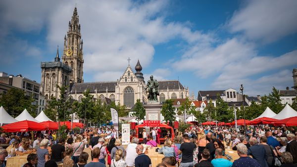 Event with numerous people at the Groenplaats in Antwerp