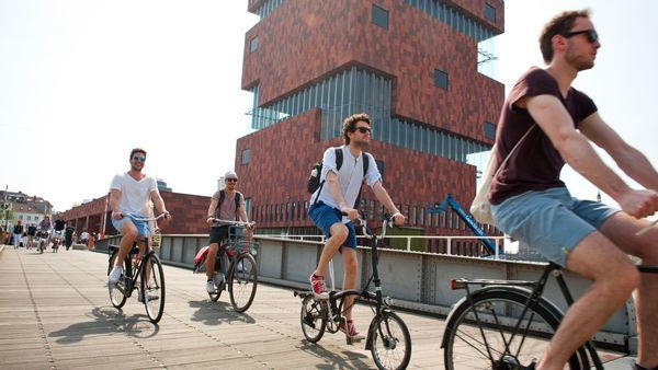 Friends on a bike at the MAS museum