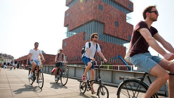 Friends cycling along the MAS