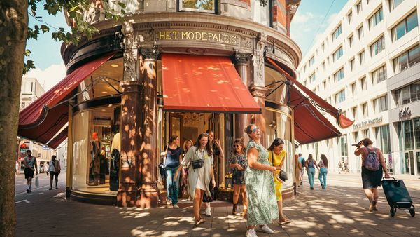 Des femmes quittent le Palais de la mode de Dries van Noten